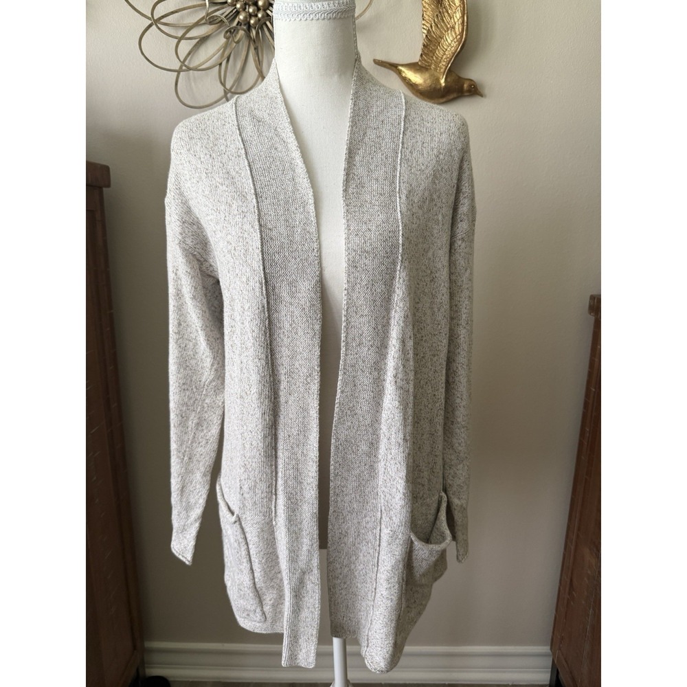 Pure Jill Womens XS Open Front Cardigan Sweater Beige Marled Cotton Pockets